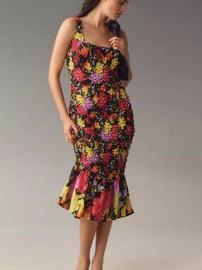 Anthropologie Square-Neck Pebble Smocked Dress